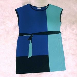Calvin Klein blue teal and black colorblock dress